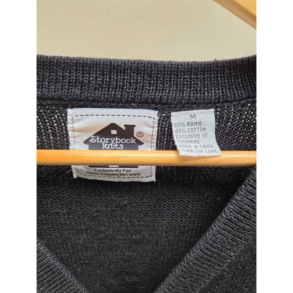 Storybook Knits Vintage Cheetah Floral Cardigan Sweater Black Pink Medium HSN - Picture 4 of 6